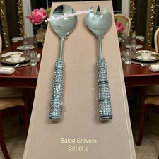 Set Of 2 Silver-Toned Salad Servers With Rhinestone Handles New kitchen Decor ￼