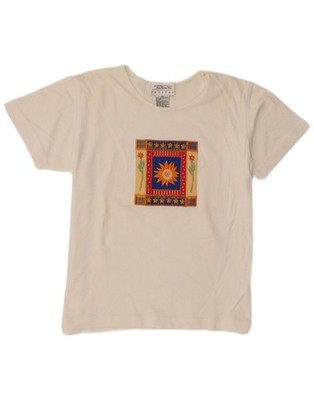Talbots Petites grafisches Damen-T-Shirt Oberteil UK 14 Medium weiß Baumwolle FA44
