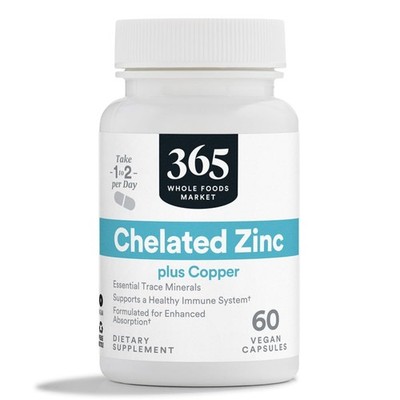 365 by Whole Foods Market, Chelated Zinc, 60 CT 60 Count (Pack of 1)