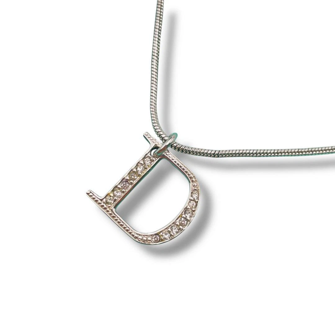 Collana Christian Dior ciondolo strass argento usata con incisione da JP