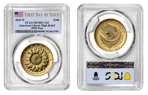 2025-W (PR70) 1 oz High Relief Gold American Liberty $100 Coin PCGS FDOI Flower