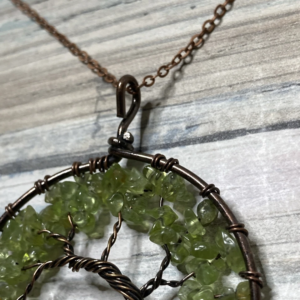 Древо жизни подвеска перидот сколы полудрагоценное ожерелье 18» медная цепочка - Изображение 4 из 4