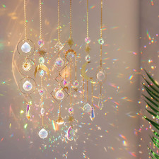 6Pieces Colorful Crystals Suncatcher Hanging Sun Catcher with Chain Pendant Orna