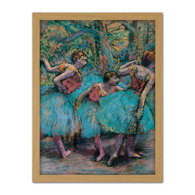 Edgar Degas Three Dancers Blue Tutus Red Bodices Large Framed Art Print