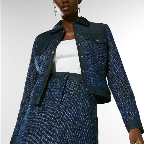 Karen Millen denim tweed jacket 10 blue 