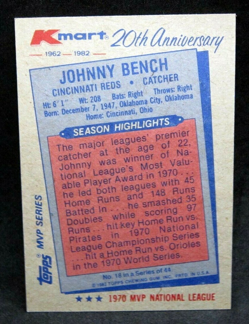 Johnny Bench Catching Style Johnny Bench 1982 Topps Catching Pose Blue Sharpie Autograph Card#19 ...