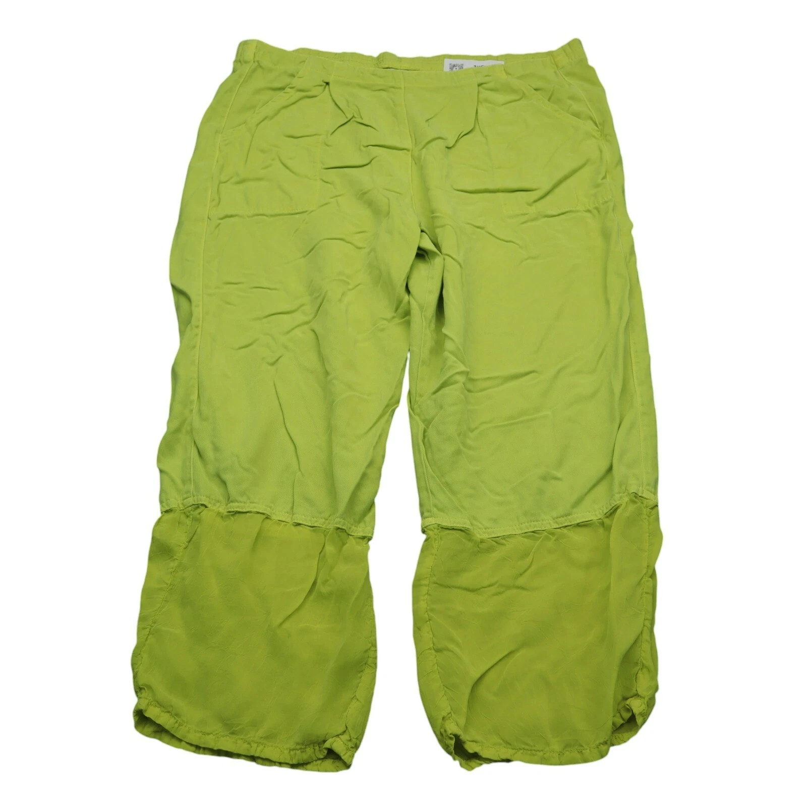 Click Pants Womens L Neon Green Capri Wide Leg Convertible Elastic Waist Pull On