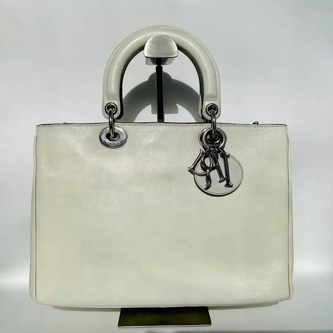 Sac à main Christian Dior Diorissimo cartable cuir blanc 2 voies