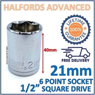 Halfords Advanced 21mm 1/2'' Square Drive 6 Point Socket -New- Lifetime Guarantee