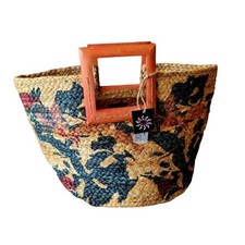 Olivia Miller Pallavi Jute Fall Floral Leaf Beach Tote Boho Festival Hippie Lg