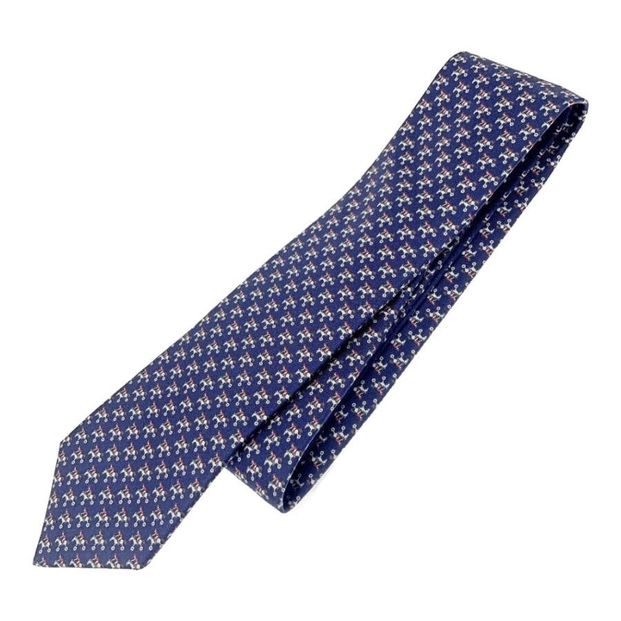 HERMES Neck tie Silk Navy Blue Logo japan seller N1212 44