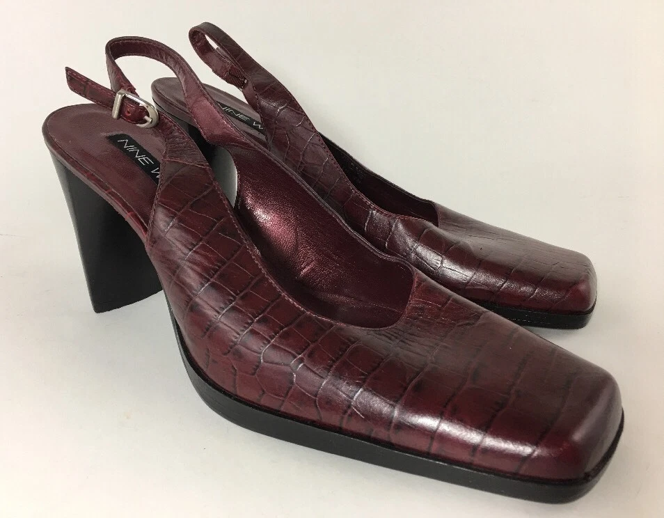 Nine West Size 8 M Burgundy High Heel Slingback Mule Pumps Square