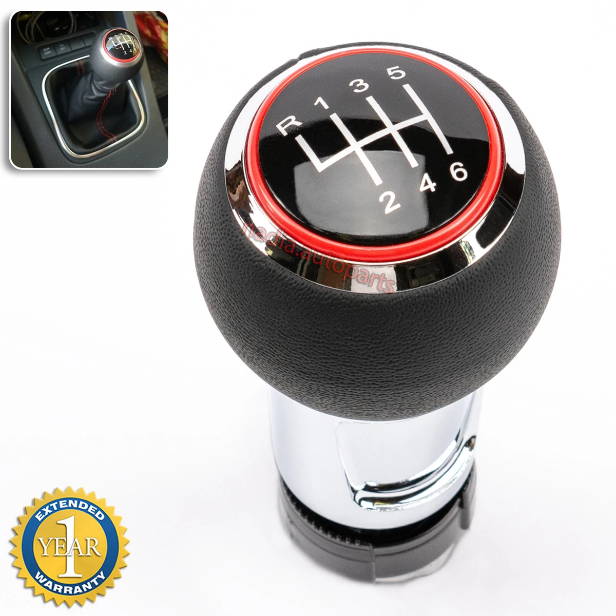 LEATHER STICK KNOB FOR AUDI A1 A3 Q3 GEAR SHIFT RED RING 6 SPEEDS MANUAL