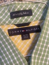 Tommy Hilfiger XL Green Plaid Men’s Dress Shirt, 80s 2 Ply Fabric