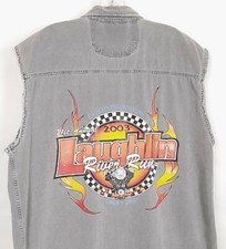 Laughlin River Run 2003 Mens Vest Gray Large Biker Sleeveless Distressed