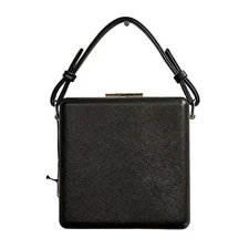 Olga Berg Ashley Black Square Top Handle Purse Bag W Silver Chain Strap Cocktail