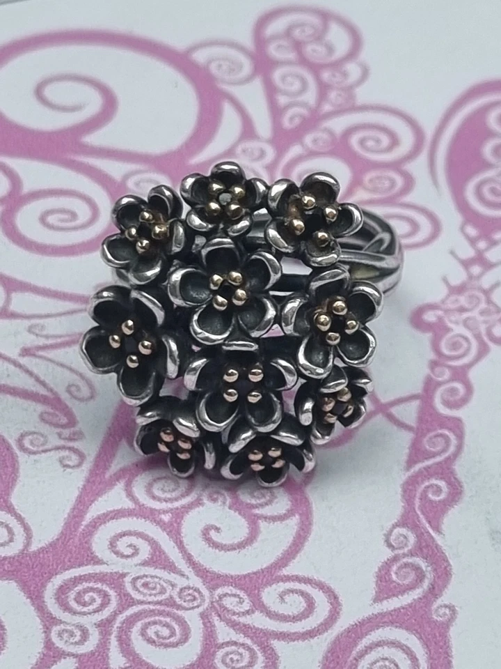 Genuine Pandora Silver & 14K Gold Large Forever Bloom Ring 190857spb Size 54 - Image 2 of 4