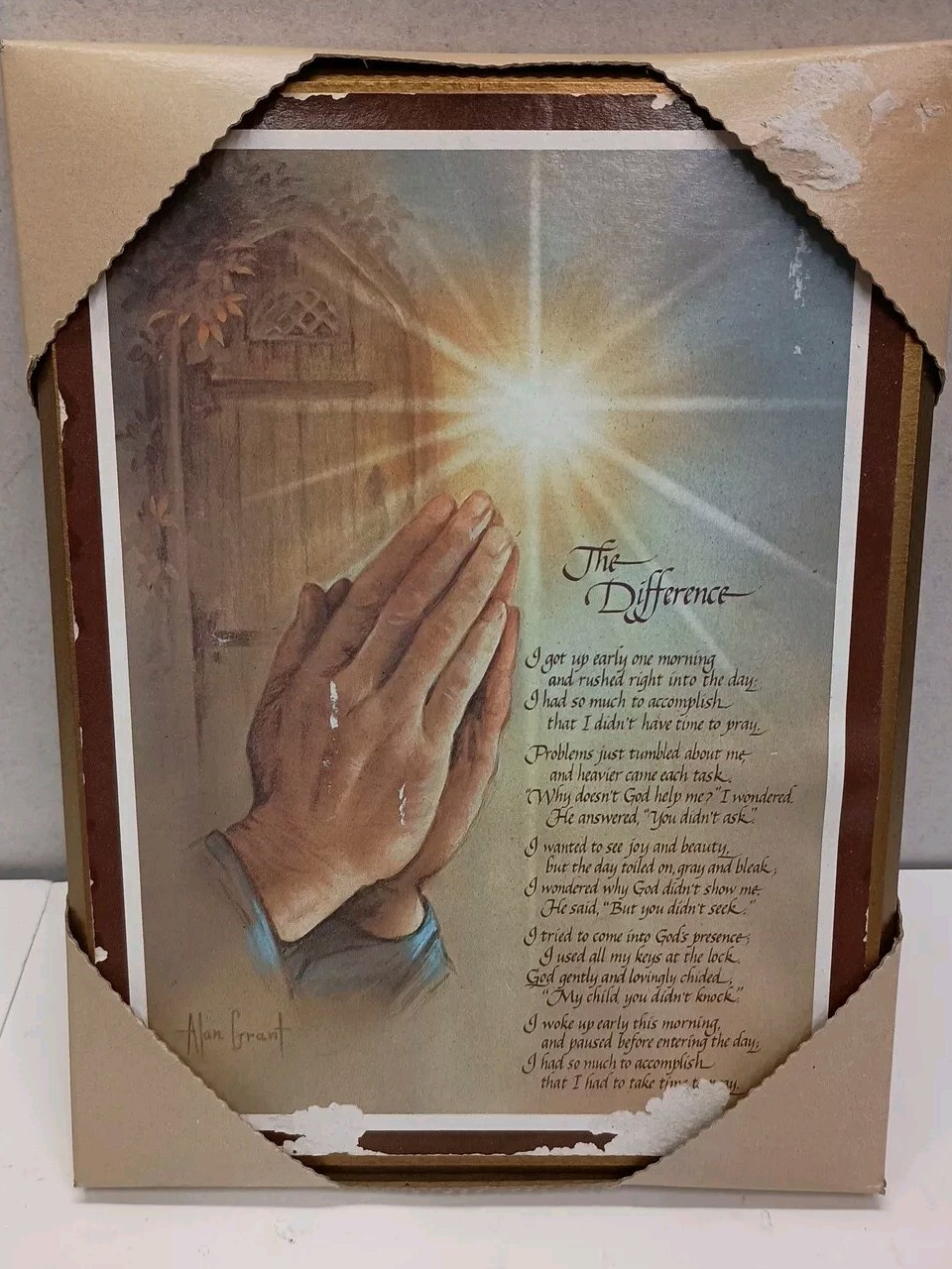 Poem “The Difference” By Alan Grant On Wood Wall Plaque Sealed Praying Hands