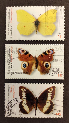 Briefmarken Deutschland 2005 Serie 3 Werte à 4 gebraucht Schmetterlinge Schmetterlinge gebraucht