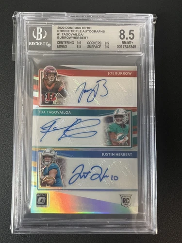 Joe Burrow/Justin Herbert/Tua 2020 Donruss Optic Rookie Triple Auto /10 BGS 8.5