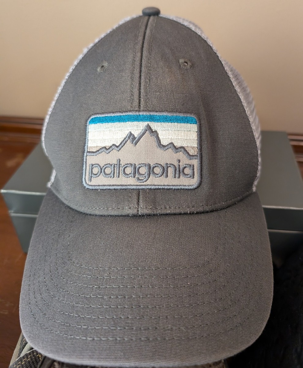 Patagonia Logo Trucker Mesh Back Snapback Hat Cap Grey