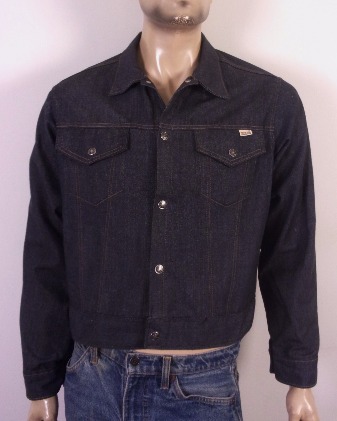 vintage 60s 70s Sears Toughskins Dark Wash Denim Jean Jacket SZ 24 Chest 40