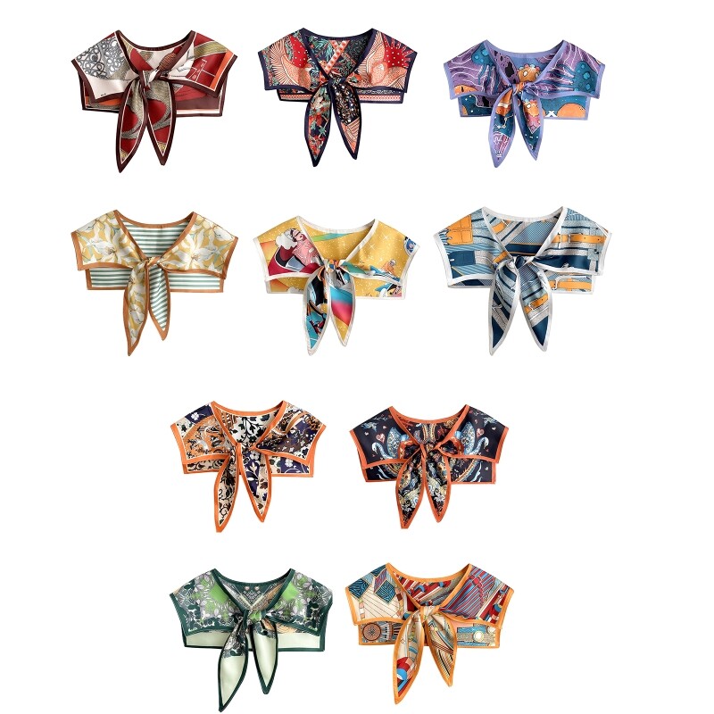 Triangle Silk Scarf Wrap with Realistic Print and Stylish Band