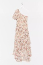 Nasty Gal Floral Ruffle One Shoulder Maxi Dress Floaty Size 14 12