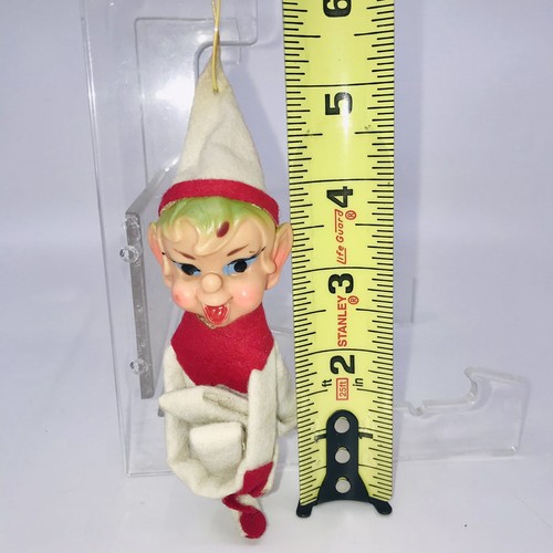 Vintage Knee Hugger Pixie Elf Christmas Ornament Shelf Sitter White & Green Hair - Picture 20 of 20