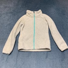 Columbia Sherpa Fleece Jacket Girls M 10/12 Cream Outdoor Mock Neck Full Zip