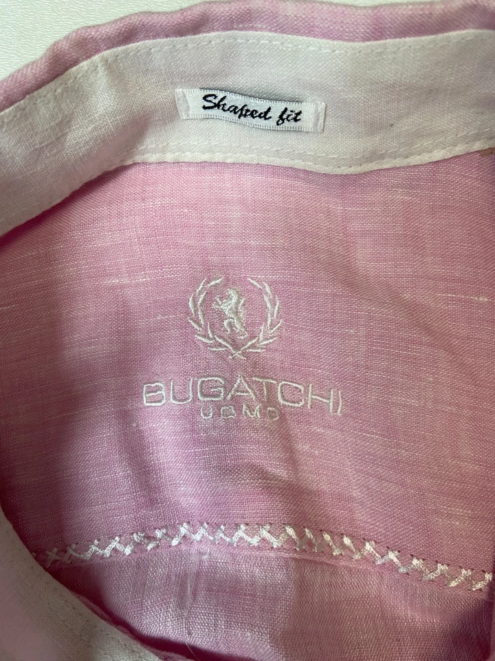 BUGATCHI UOMO Mens Pink Salmon LINEN SHAPED FIT Business-Dress Shirt SIZE 'M' - Image 4 of 4