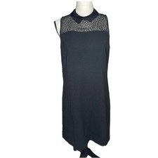 Ann Taylor Loft Black Sleeveless Collared Sheer Top Leopard Print Mini Dress 6