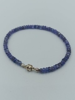 Edles Tansanit Armband 925 Silber Magnetverschluss facettierte Edelsteinperlen