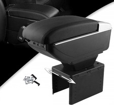 Universal Car Center Console Armrest Box Double Layer Black Leather 7 Usb Charge
