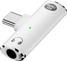 USB C to Audio Jack Adapter with 100W Fast Charging, 2-in-1 Type-C White