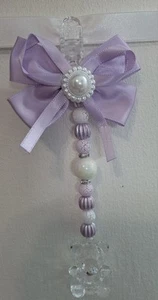 Pram charms  **new**lilac  baby girl teddy with crystal teddy and clip