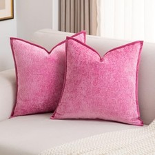 Chenille Throw Pillow Covers 18x18 Inch Set of 18" x 18" Pack of 2 Hot Pink