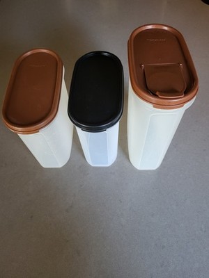 Vintage TUPPERWARE 3 Container Clear Storage Set Brown/Black Lid And Pour Spout