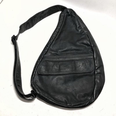 AmeriBag Classic Leather Healthy Back Bag Black Travel Crossbody Made In USA 