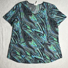 Scrubstar Womens Large Scrub Top Teal Black Marble Abstract Swirl V-Neck Pockets