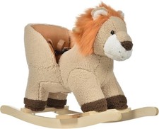 Plush Lion Ride-On Rocking Horse for Toddlers 18-36 Months, Safe Wooden Rocker