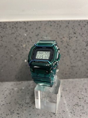 Gshock DW5600 Mod Custom Skmei Watch Clear Teal Green / Travel Case