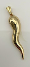14K Yellow Gold Large Hollow High Polished Italian Horn Pendant