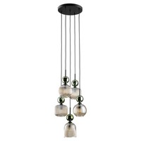 Pendelleuchte Glas Metall Schwarz E14 5-Flammig GrüN Cognac B:37 Cm HäNgelampe