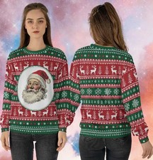 Red Green Knit Christmas Sweater, Classic Santa Face Tree Reindeer Festive Wear