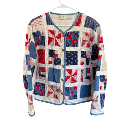 Vtg Patchwork Quilted Jacket Susan Bristol L Cottagecore y2K Grandmacore Western