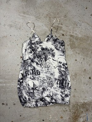 John Galliano ニュースペーパー柄 キャミソール Vintage 2000s John Galliano Silk Mini Newspaper Skull Dress | eBay