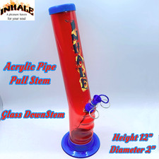 INHALE®️ 2x12" GRIP ACRYLIC HOOKAH WATER PIPE W PULL OUT STEM MADE IN USA