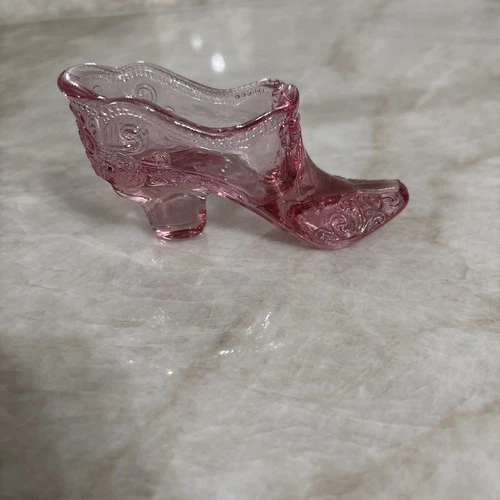 Fenton Glass Shoe Cranberry Pink Roses