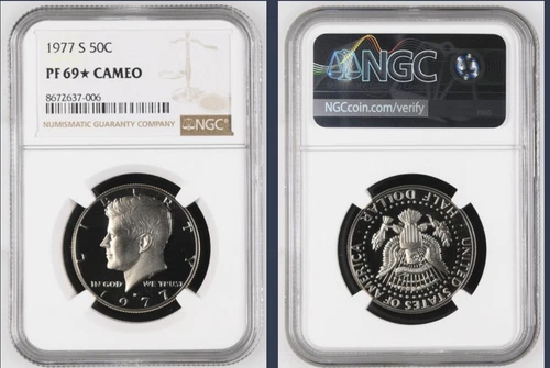 1977 S Kennedy Half Dollar Proof NGC PF 69 STAR CAMEO PR69*CAM Frosty Coin 50C